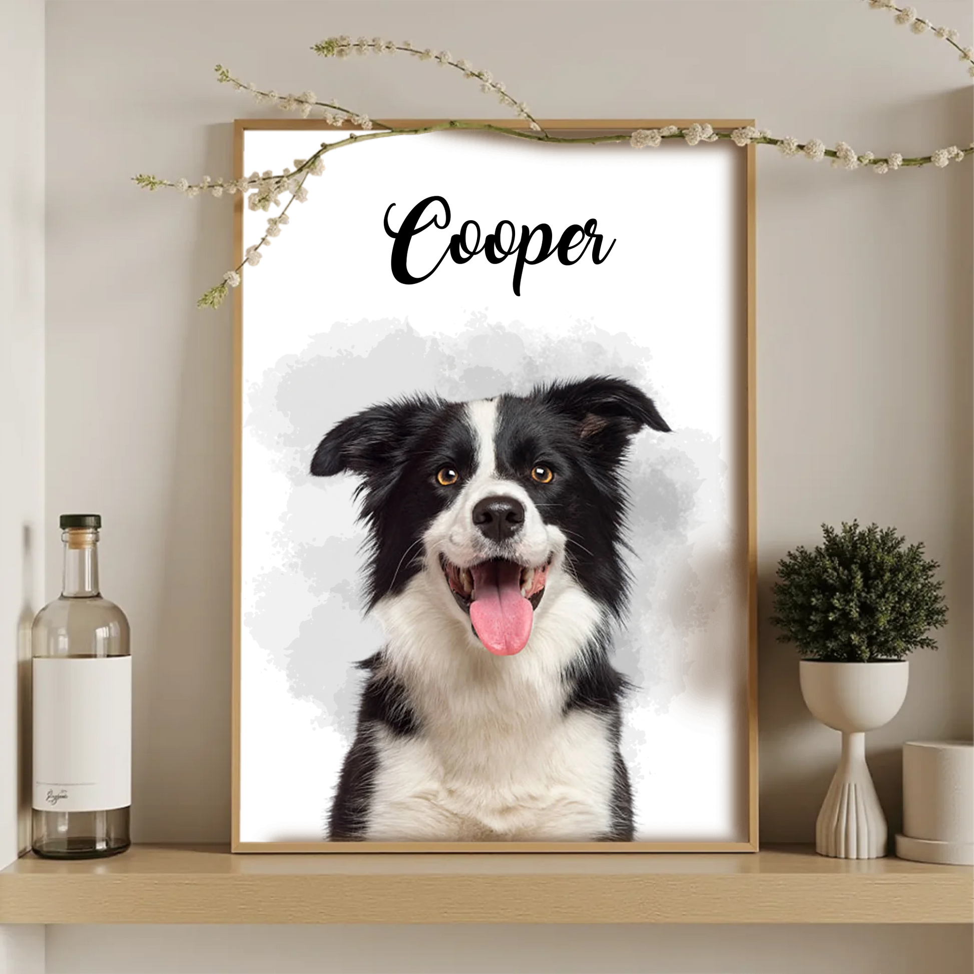 Affiche personnalisée portrait chien aquarelle – style minimalistePlume Revedor