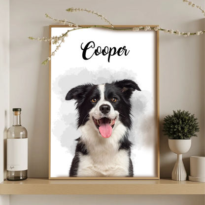 Affiche personnalisée portrait chien aquarelle – style minimalistePlume Revedor