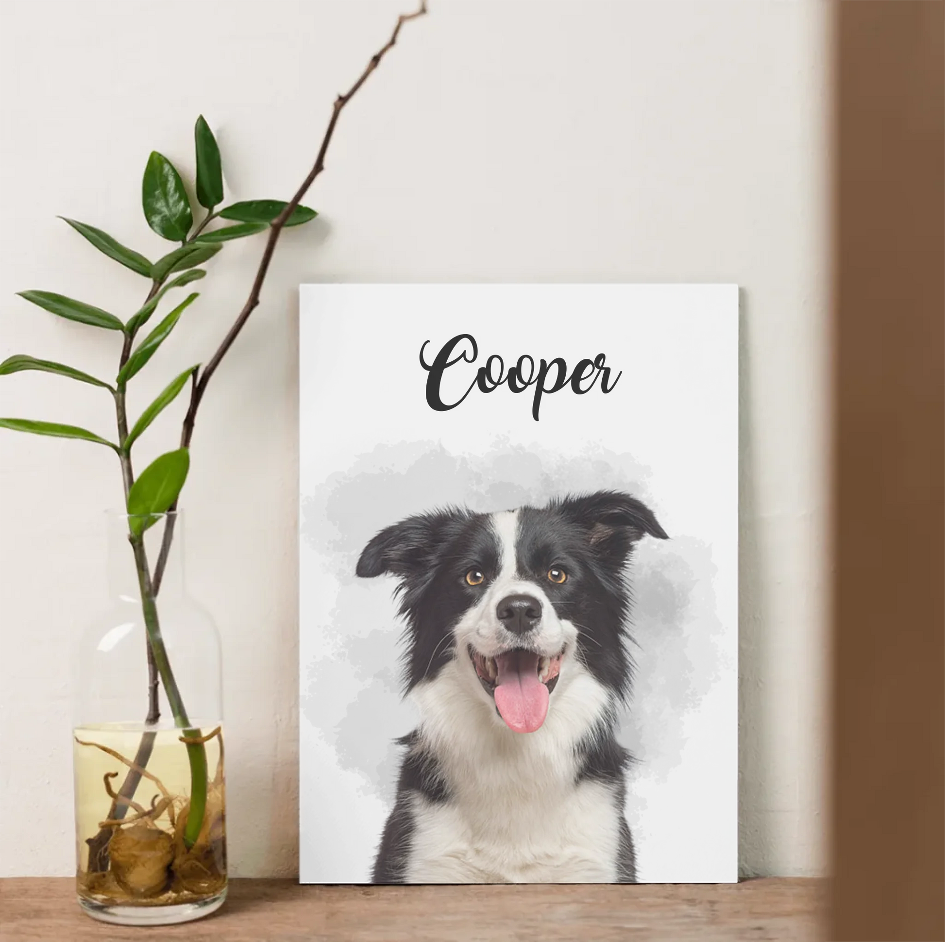 Affiche personnalisée portrait chien aquarelle – style minimalistePlume Revedor