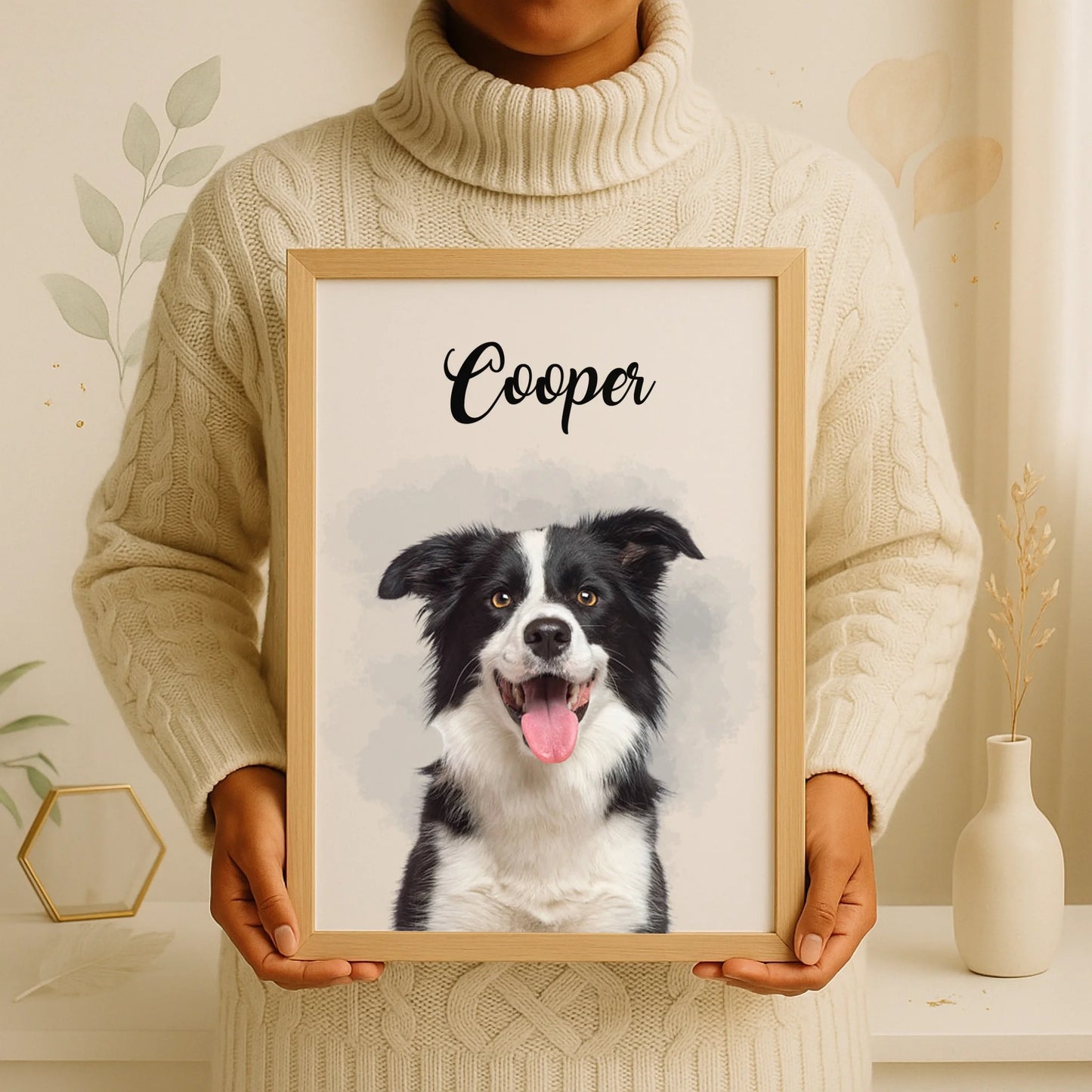 Affiche personnalisée portrait chien aquarelle – style minimalistePlume Revedor