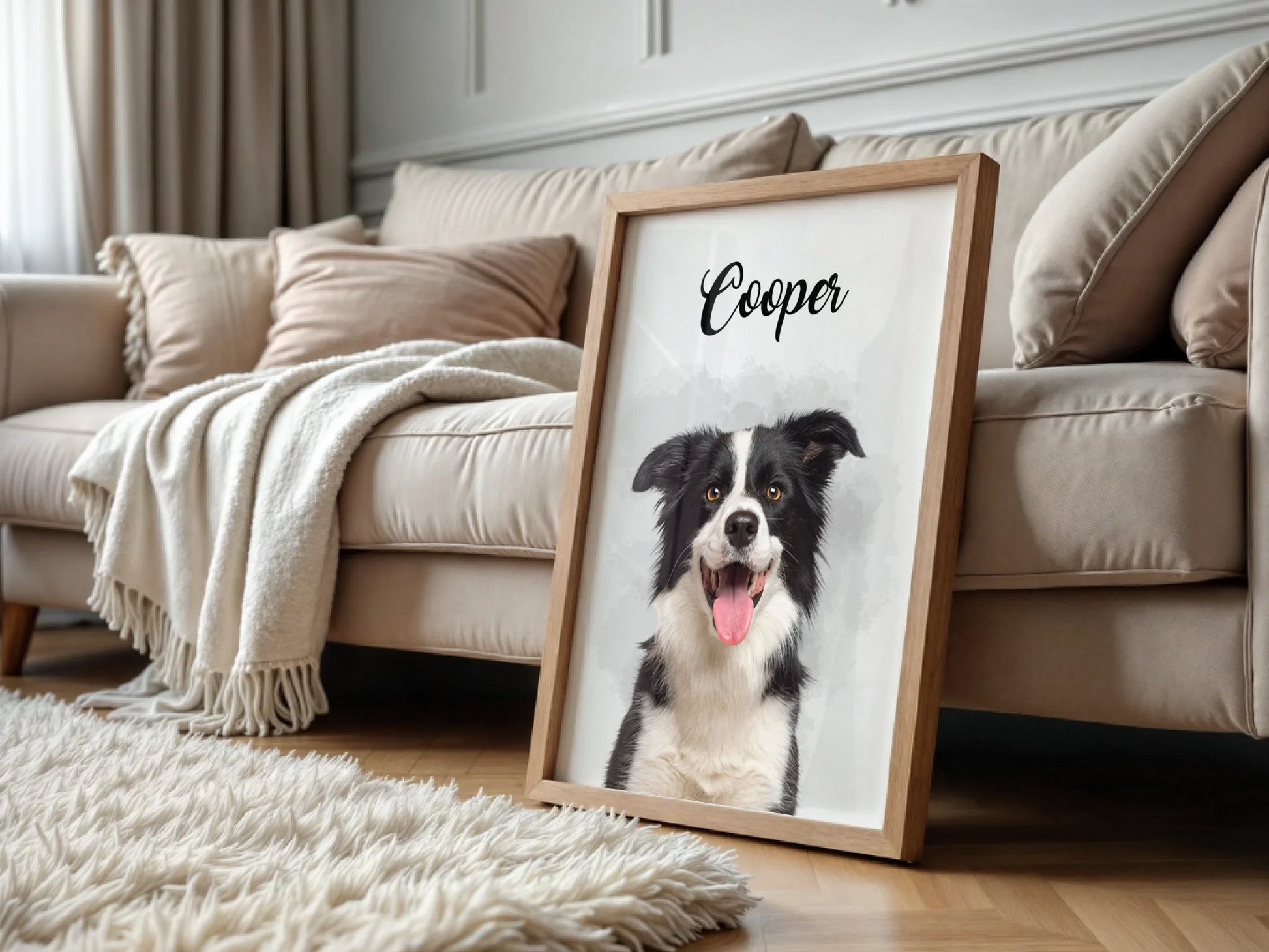 Affiche personnalisée portrait chien aquarelle – style minimalistePlume Revedor