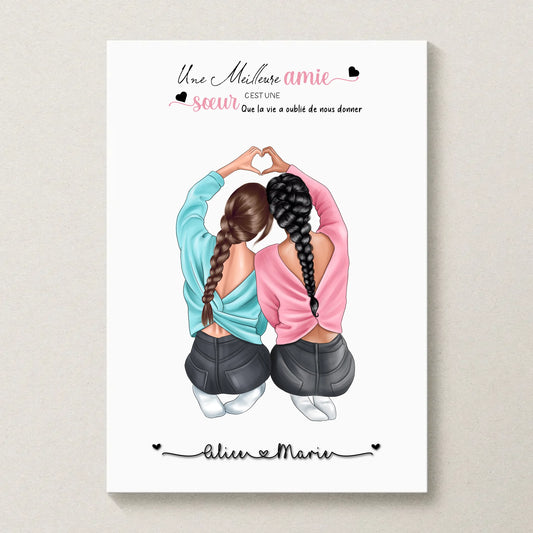 Affiche Personnalisée Meilleures Amies Nattes cœur