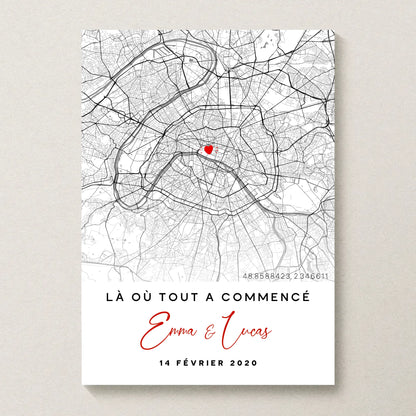 Affiche Couple Personnalisée Lieu de Rencontre - Carte "Là où tout a cPlume Revedor