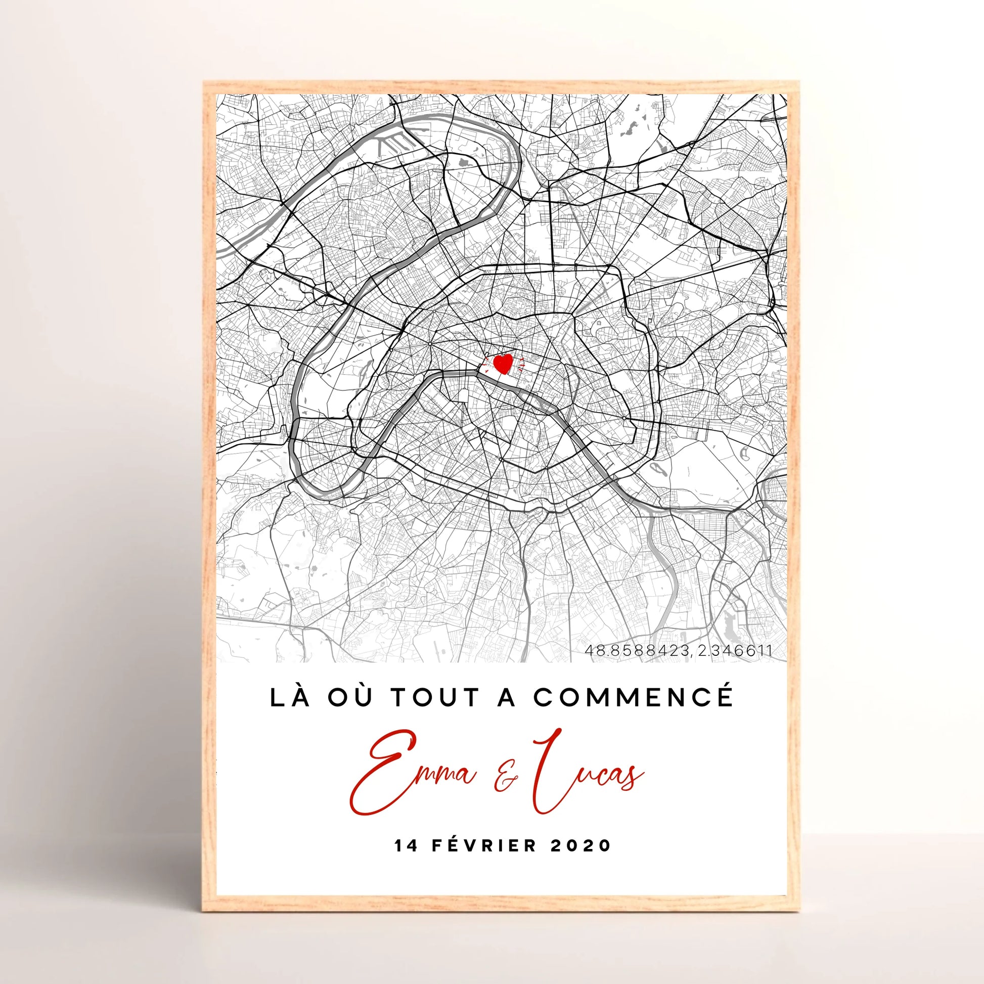 Affiche Couple Personnalisée Lieu de Rencontre - Carte "Là où tout a cPlume Revedor