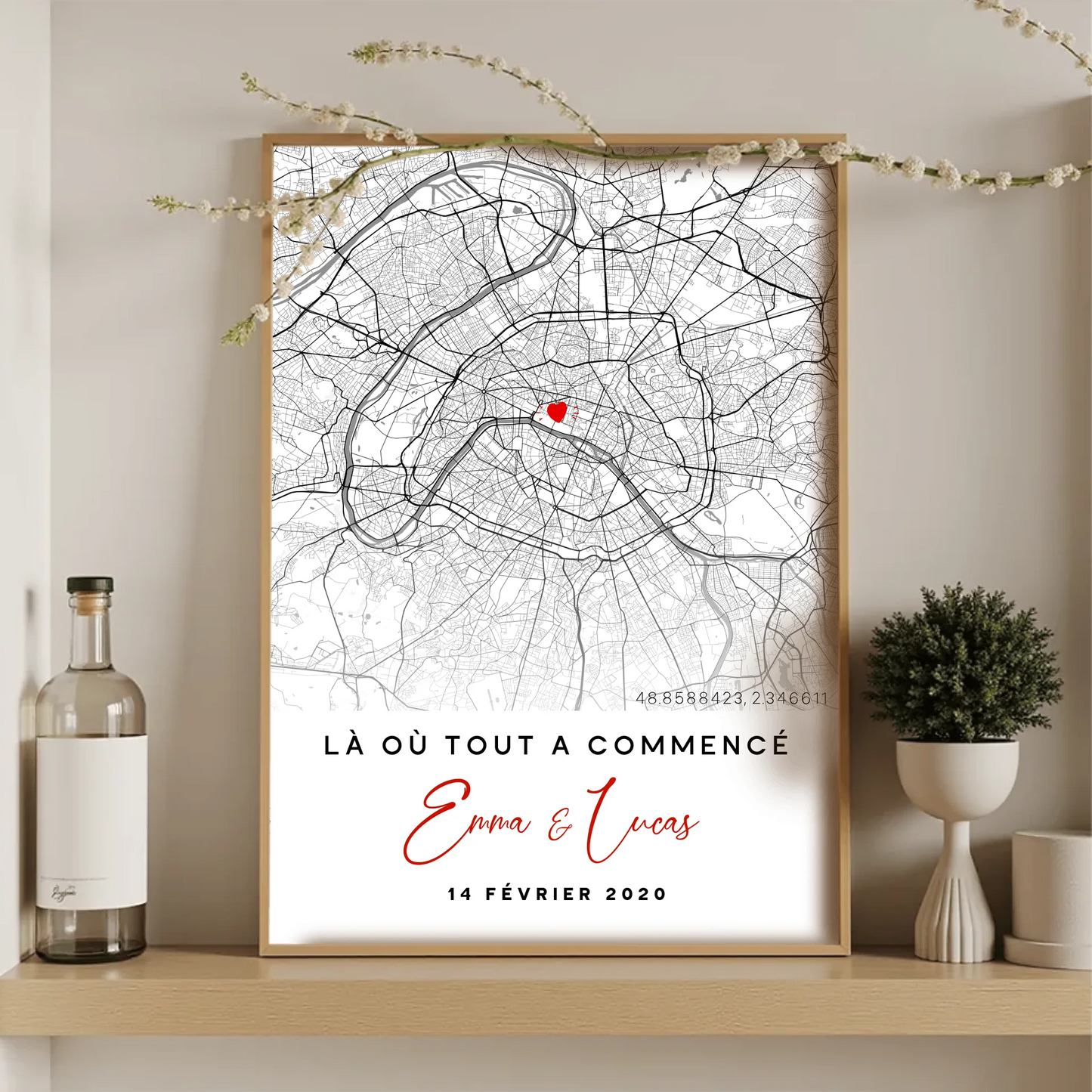Affiche Couple Personnalisée Lieu de Rencontre - Carte "Là où tout a cPlume Revedor