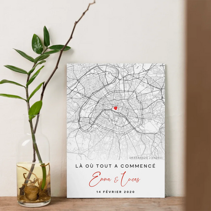 Affiche Couple Personnalisée Lieu de Rencontre - Carte "Là où tout a cPlume Revedor