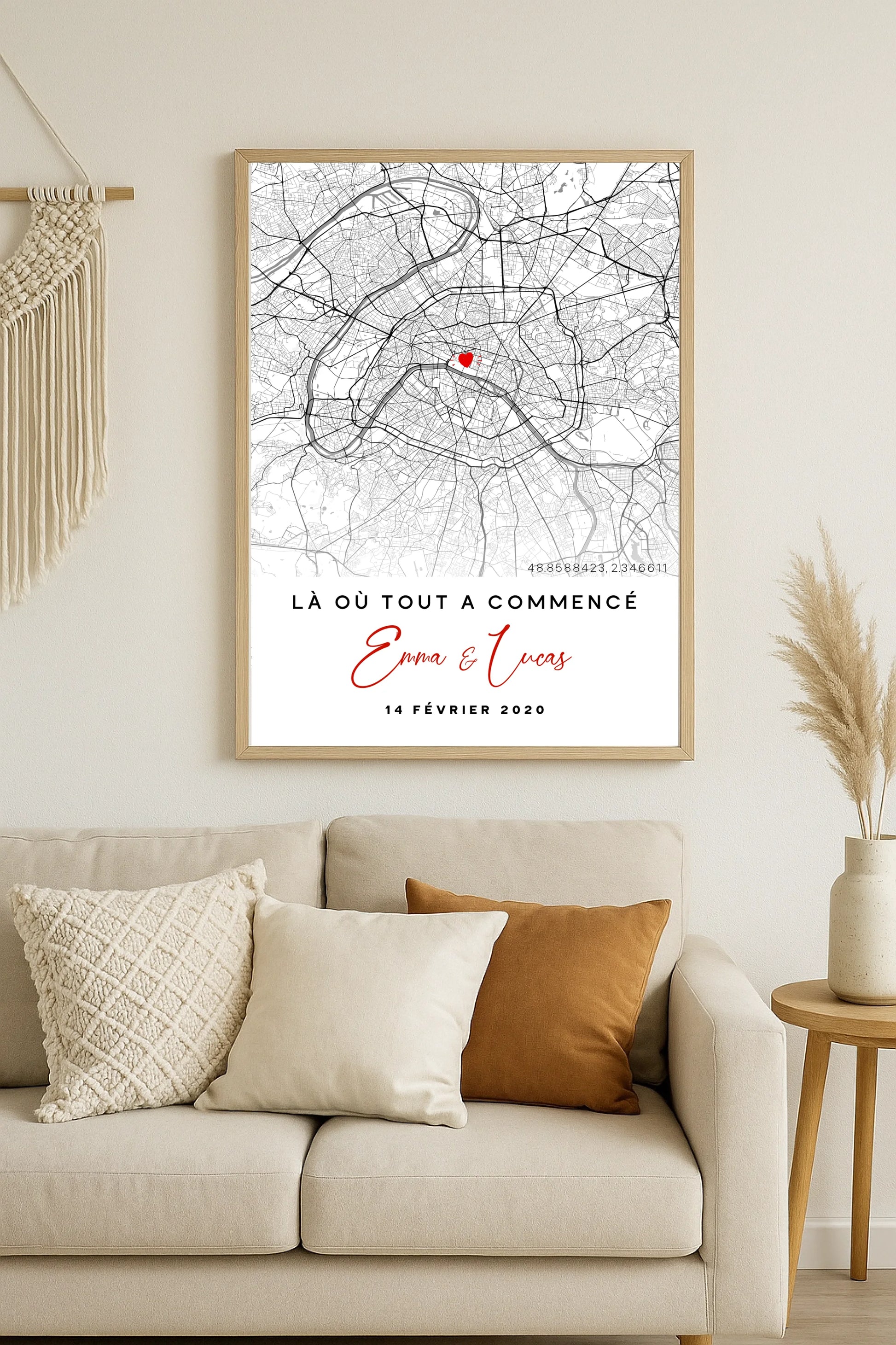 Affiche Couple Personnalisée Lieu de Rencontre - Carte "Là où tout a cPlume Revedor