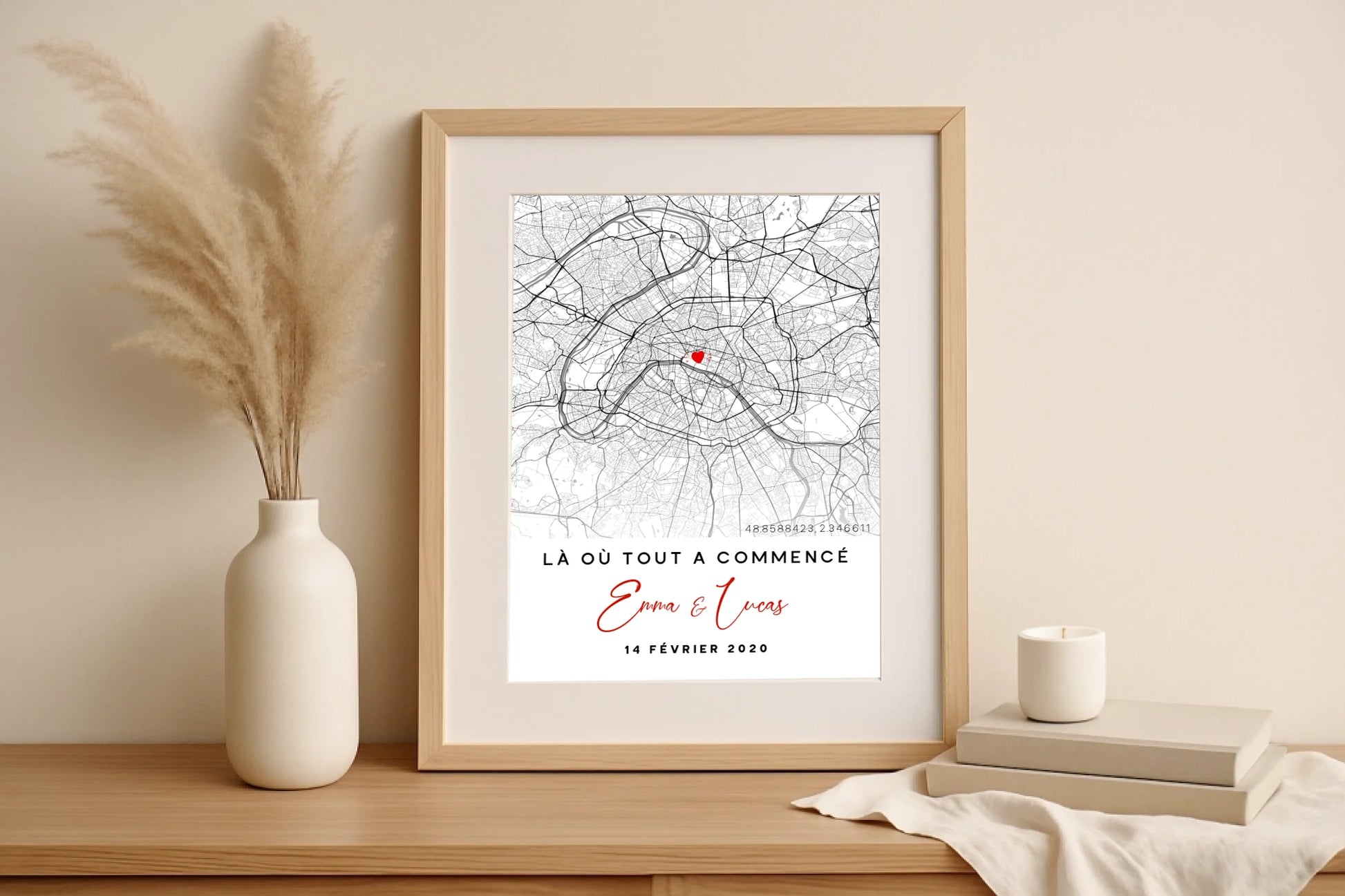 Affiche Couple Personnalisée Lieu de Rencontre - Carte "Là où tout a cPlume Revedor