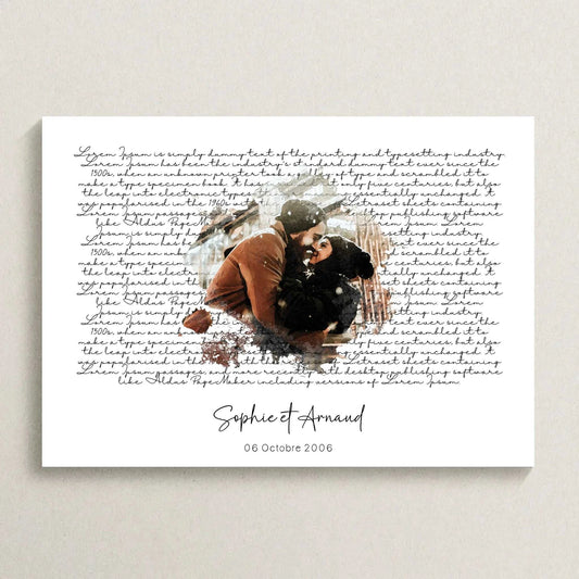 Affiche personnalisée - Couple aquarelle Paroles de chanson, prénoms et date - cadeau personnalisé couple