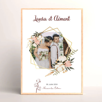 Cadre Personnalisé Noces de coton - Cadeau Noces de Coton - Cadeau Anniversaire de mariage 