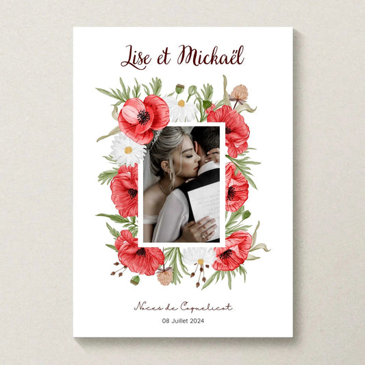 Affiche Personnalisée Noces de coquelicots - Cadeau anniversaire de Mariage