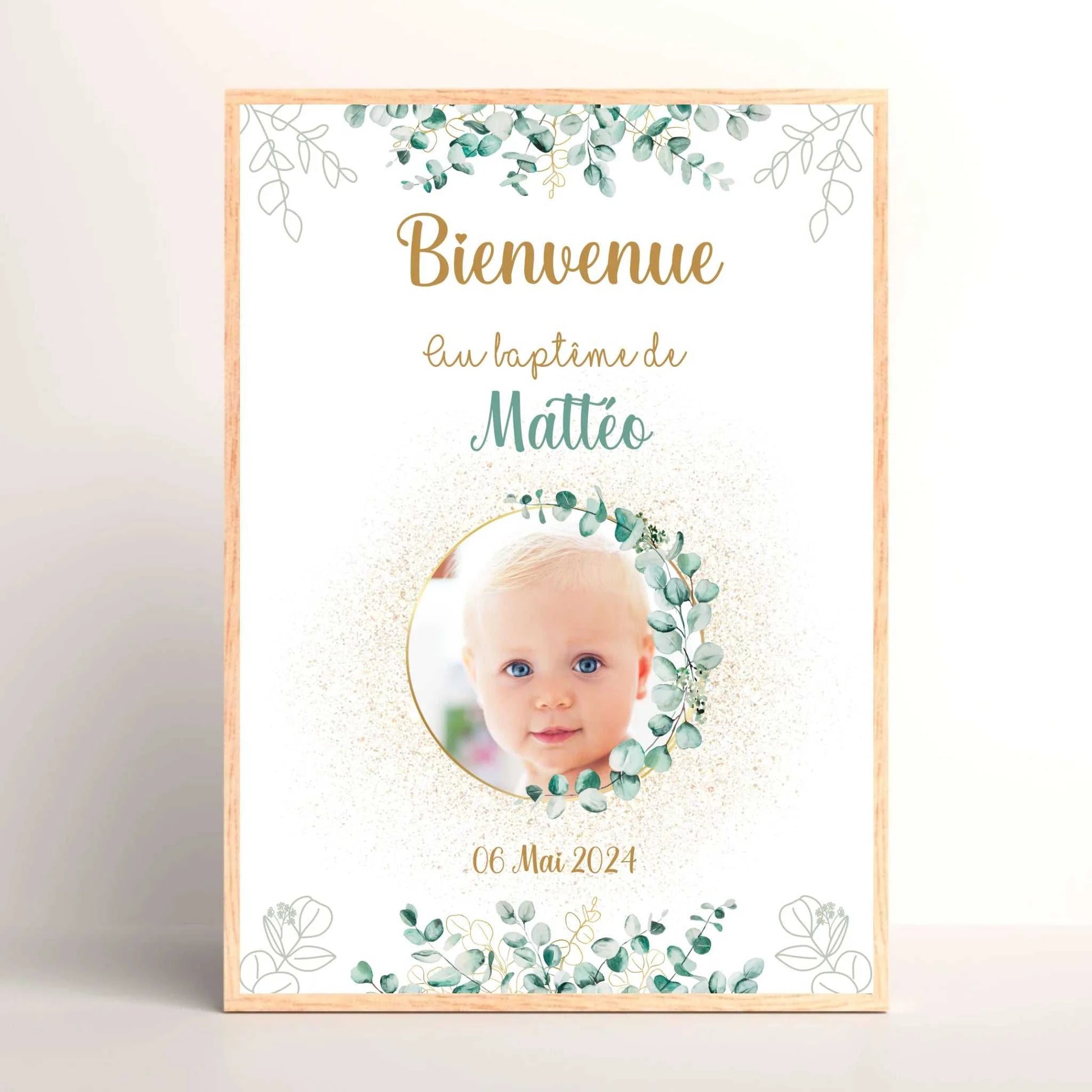 Cadre personnalisé Baptême ou Anniversaire Bienvenue "Eucalyptus OR"  