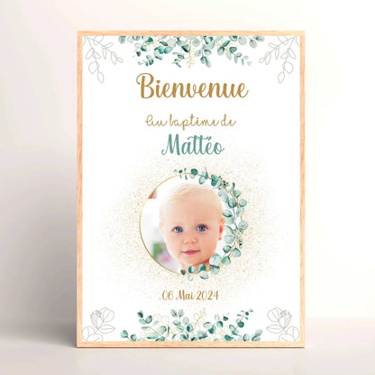 Cadre personnalisé Baptême ou Anniversaire Bienvenue "Eucalyptus OR"  