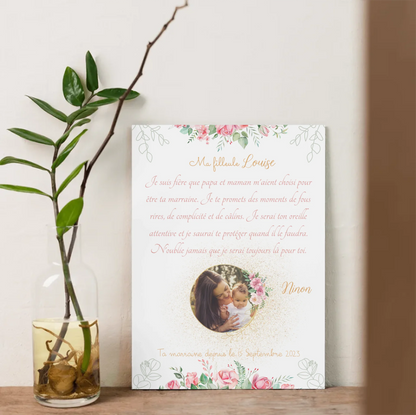 Affiche marraine personnalisée pour filleule – texte tendre avec photo et prénom