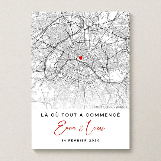 Affiche couple personnalisée - carte du lieu de rencontre - là où tout à commencé