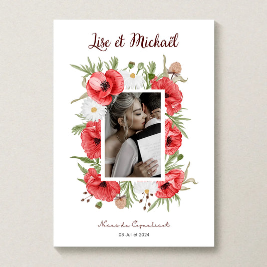 Affiche Personnalisée Noces de coquelicots - Cadeau anniversaire de Mariage