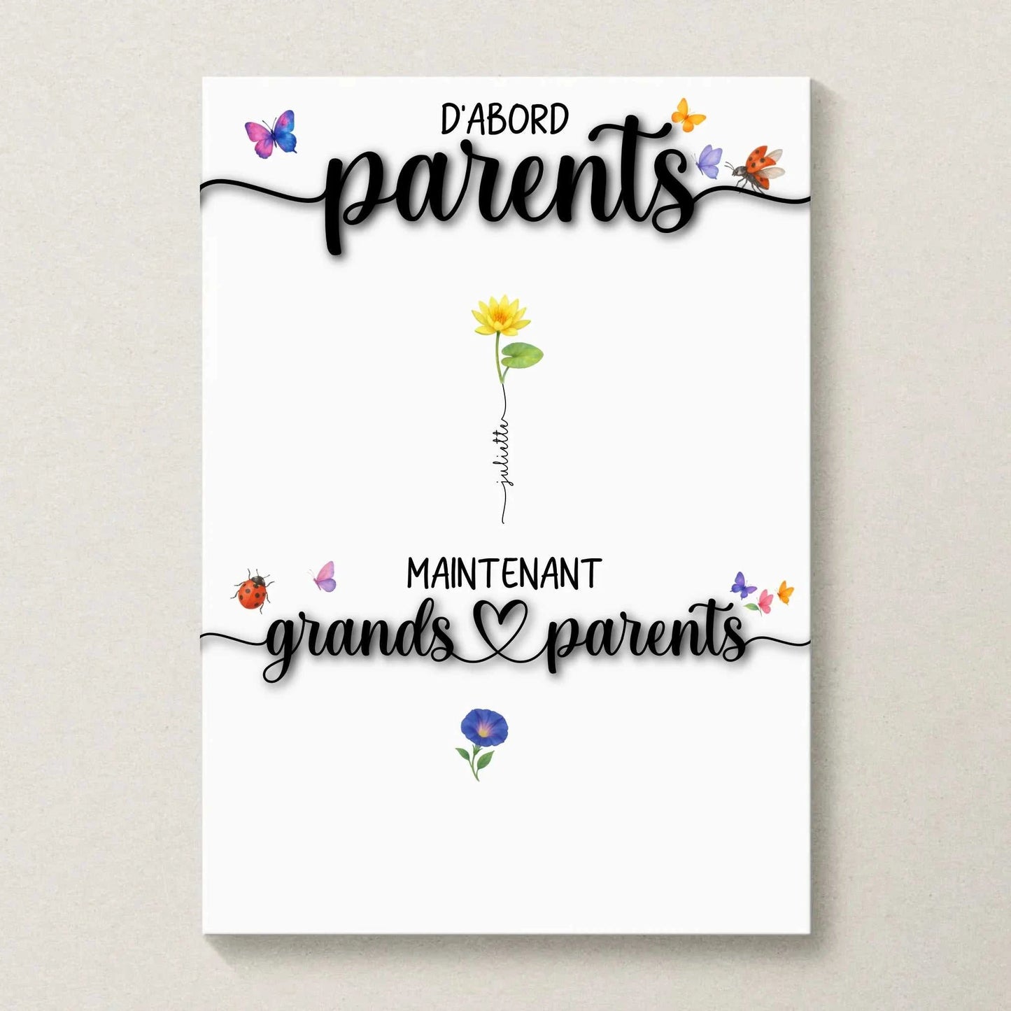 Affiche personnalisée “Parents & Grands-Parents” – Fleurs de naissance avec prénoms – Cadeau famille unique