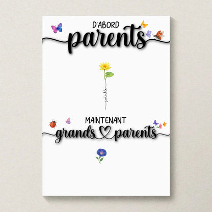 Affiche personnalisée “Parents & Grands-Parents” – Fleurs de naissance avec prénoms – Cadeau famille unique
