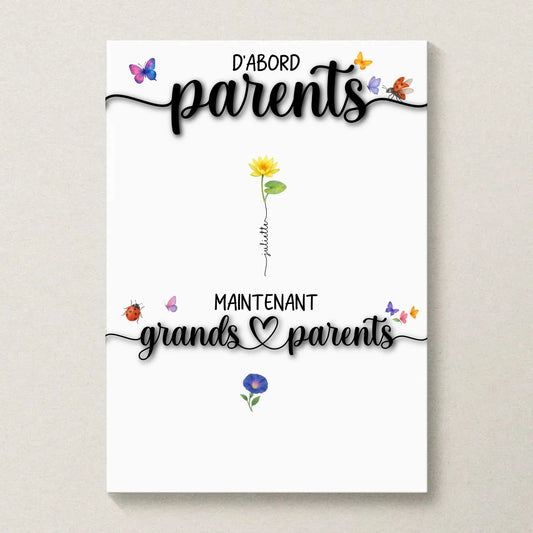 Affiche personnalisée “Parents & Grands-Parents” – Fleurs de naissance avec prénoms – Cadeau famille unique