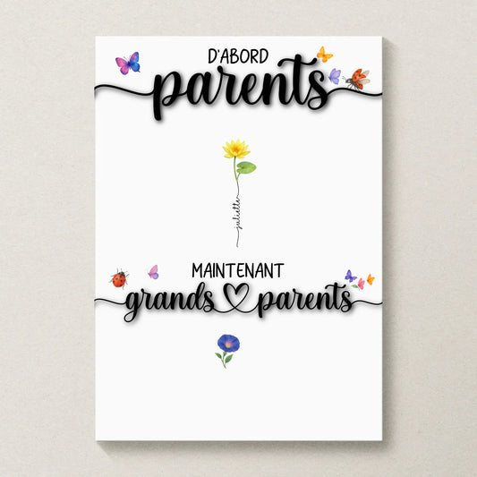 Affiche personnalisée “Parents & Grands-Parents” – Fleurs de naissance avec prénoms – Cadeau famille unique