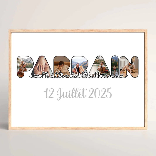 Affiche Parrain Filleul(e) Personnalisée photos, prénoms et date