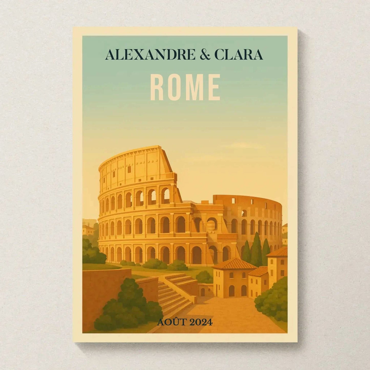 Affiche Rome personnalisée – Colisée & paysage italien vintage Affiche Rome Plume Revedor