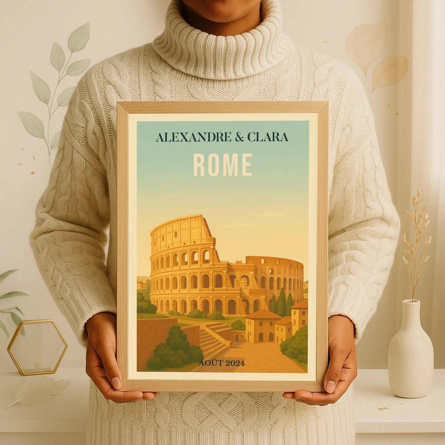 Affiche Rome personnalisée – Colisée & paysage italien vintage Affiche Rome Plume Revedor