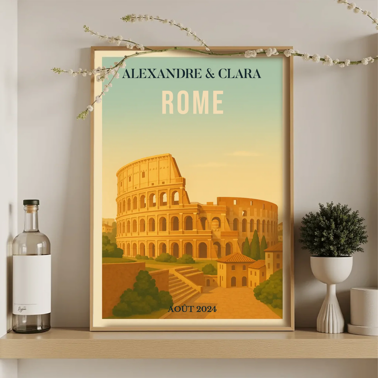 Affiche Rome personnalisée – Colisée & paysage italien vintage Affiche Rome Plume Revedor