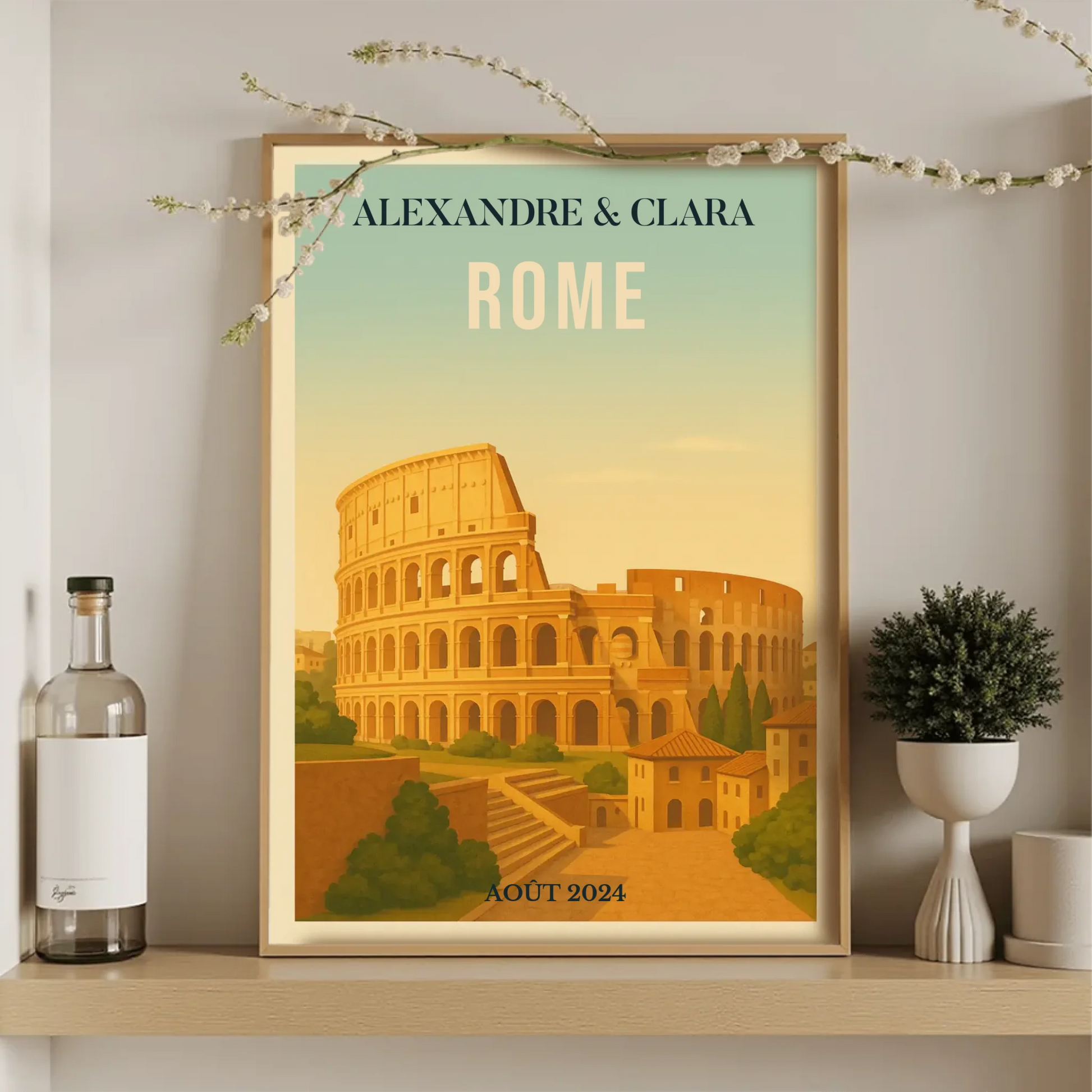 Affiche Rome personnalisée – Colisée & paysage italien vintage Affiche Rome Plume Revedor