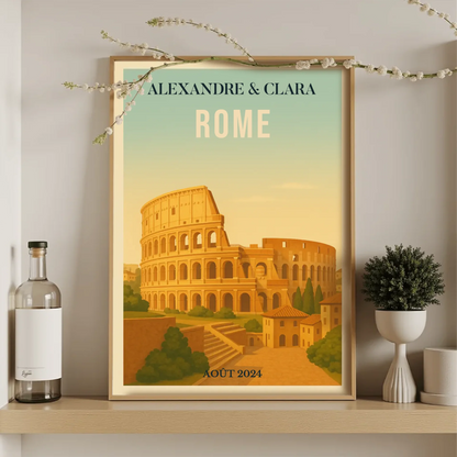 Affiche Rome personnalisée – Colisée & paysage italien vintage Affiche Rome Plume Revedor