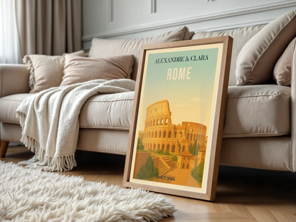Affiche Rome personnalisée – Colisée & paysage italien vintage Affiche Rome Plume Revedor