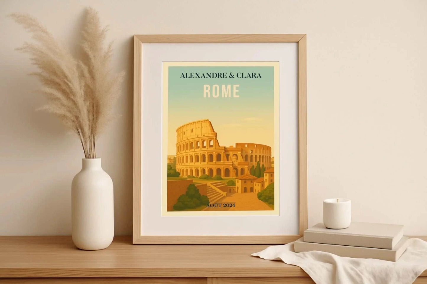 Affiche Rome personnalisée – Colisée & paysage italien vintage Affiche Rome Plume Revedor