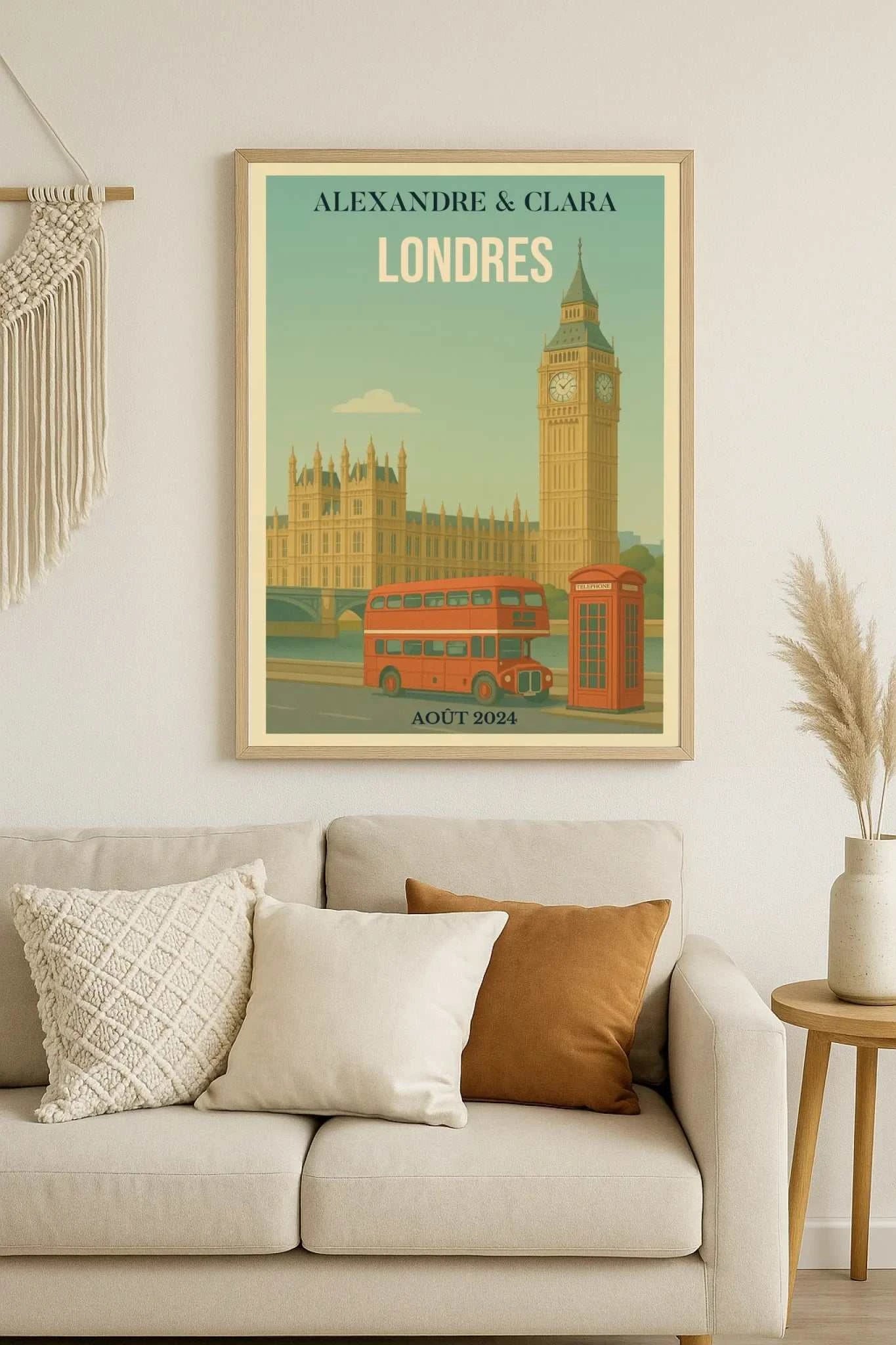 Affiche Londres personnalisée – Big Ben & bus rouge vintage Affiche Londres Plume Revedor