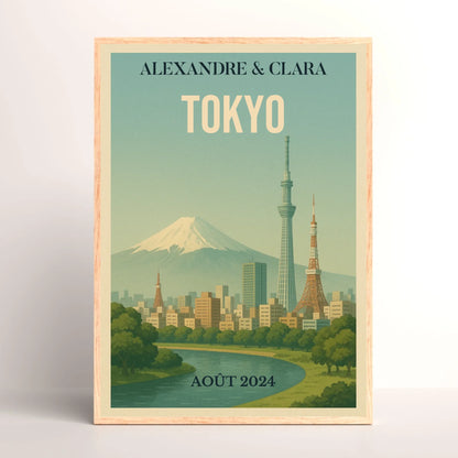 Illustration murale de Tokyo style rétro avec prénoms et date