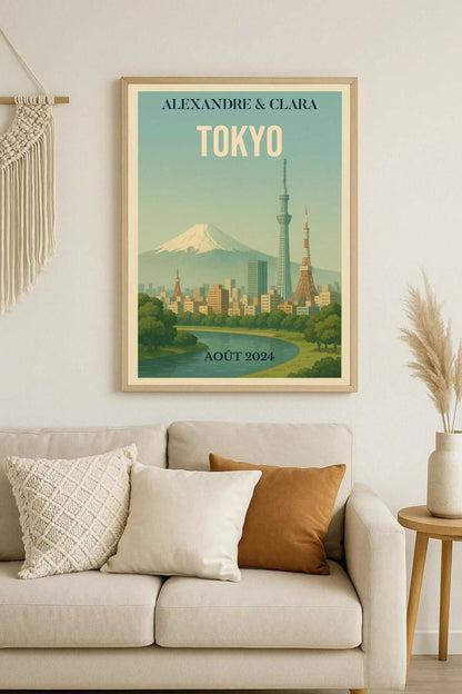 Affiche Tokyo vintage – Mont Fuji & skyline – déco murale personnalisa Affiche Tokyo vintage Plume Revedor