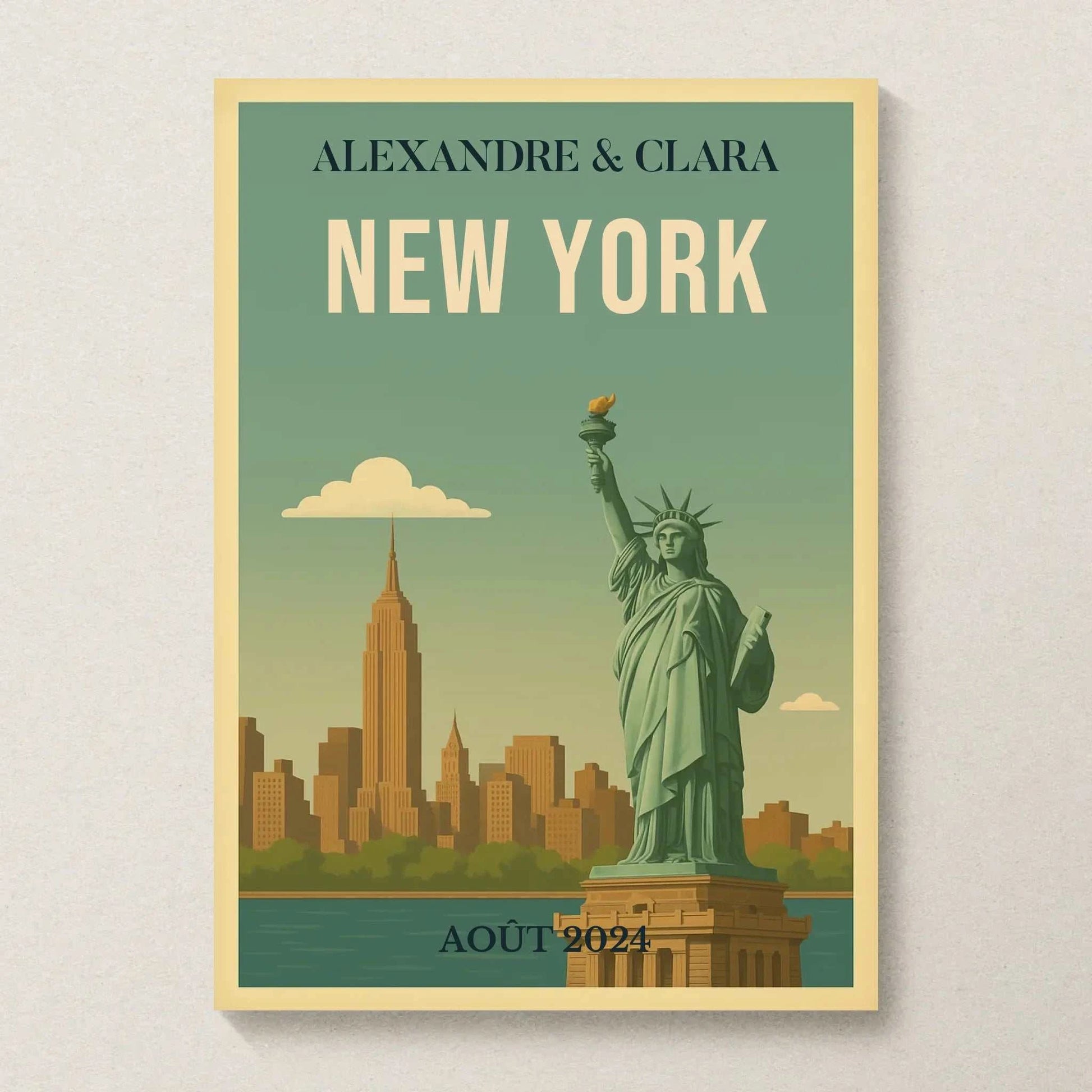 Affiche vintage New York personnalisée avec skyline et Statue de la Liberté
