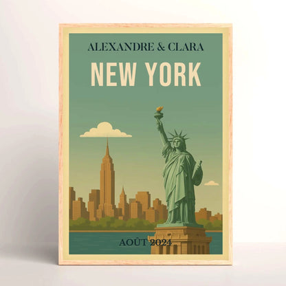 Poster rétro New York avec prénoms et date personnalisables