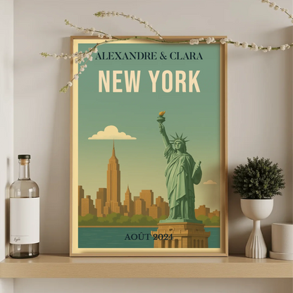 Illustration murale New York ambiance pastel et décor urbain iconique