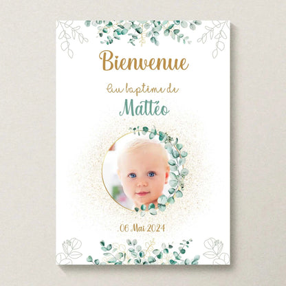Affiche personnalisée Baptême ou Anniversaire Bienvenue "Eucalyptus OR affiche Bienvenue Plume Revedor