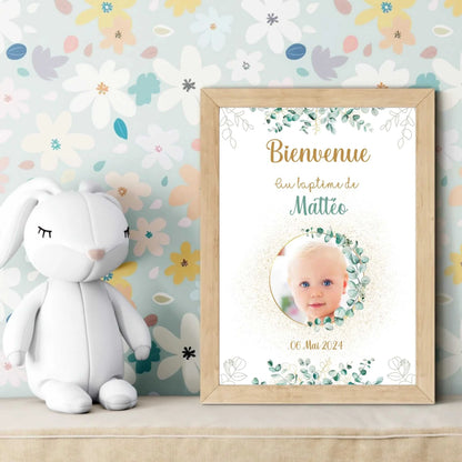 Affiche personnalisée Baptême ou Anniversaire Bienvenue "Eucalyptus OR affiche Bienvenue Plume Revedor