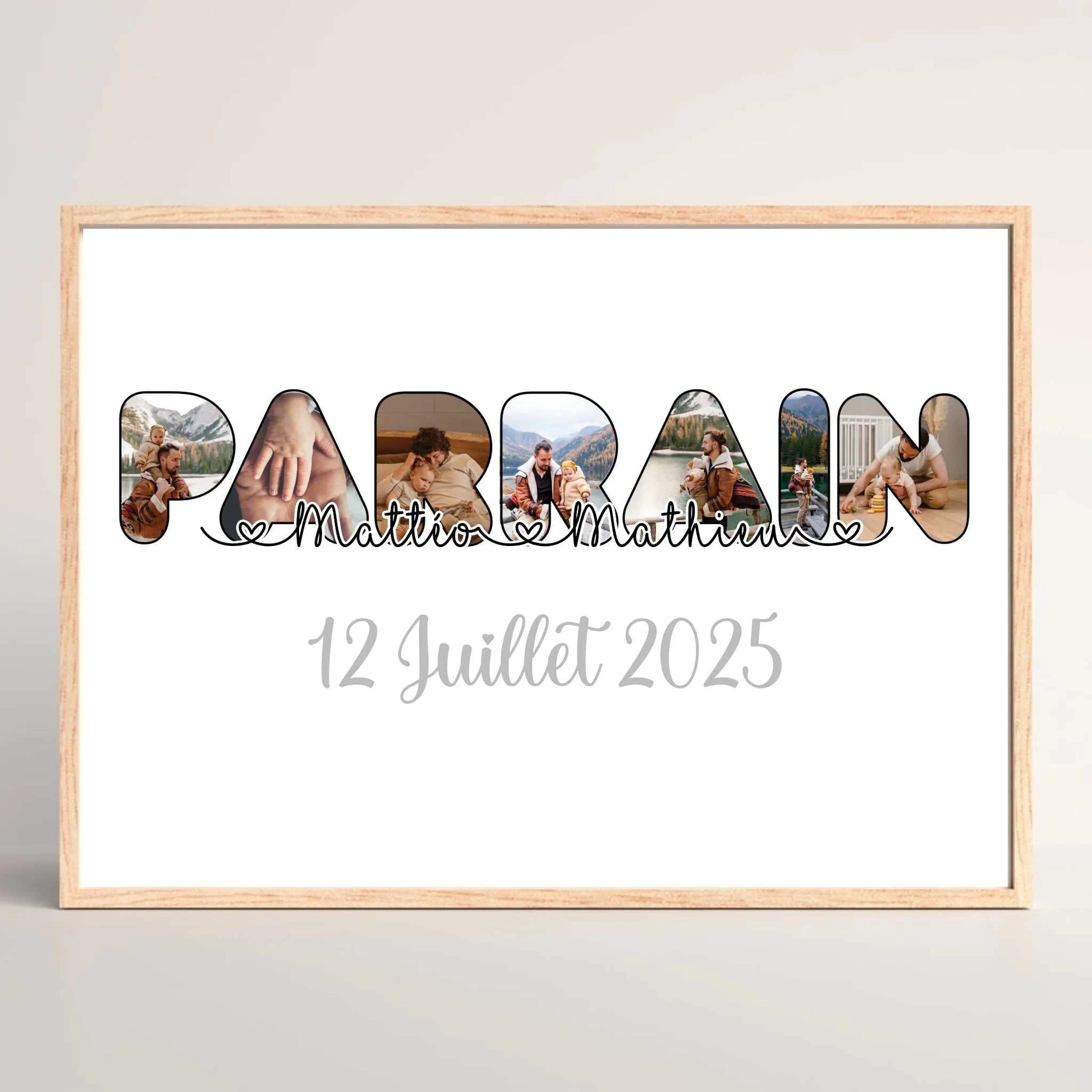 Affiche parrain filleul personnalisée - Exemple avec photos et date de baptême