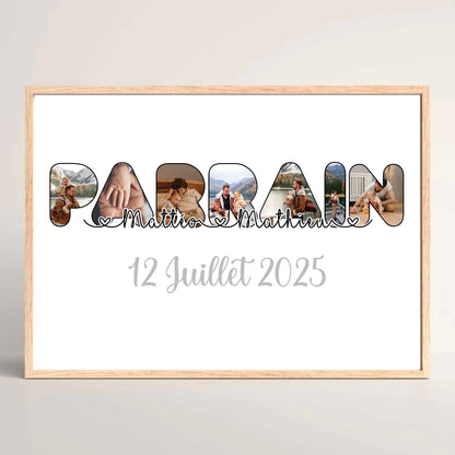 Affiche parrain filleul personnalisée - Exemple avec photos et date de baptême