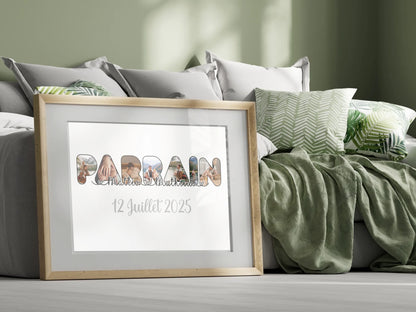 Cadeau parrain original - Affiche personnalisée avec photos parrain et filleul