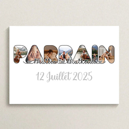 Cadeau baptême parrain personnalisé - Affiche parrain filleul avec photos et prénoms