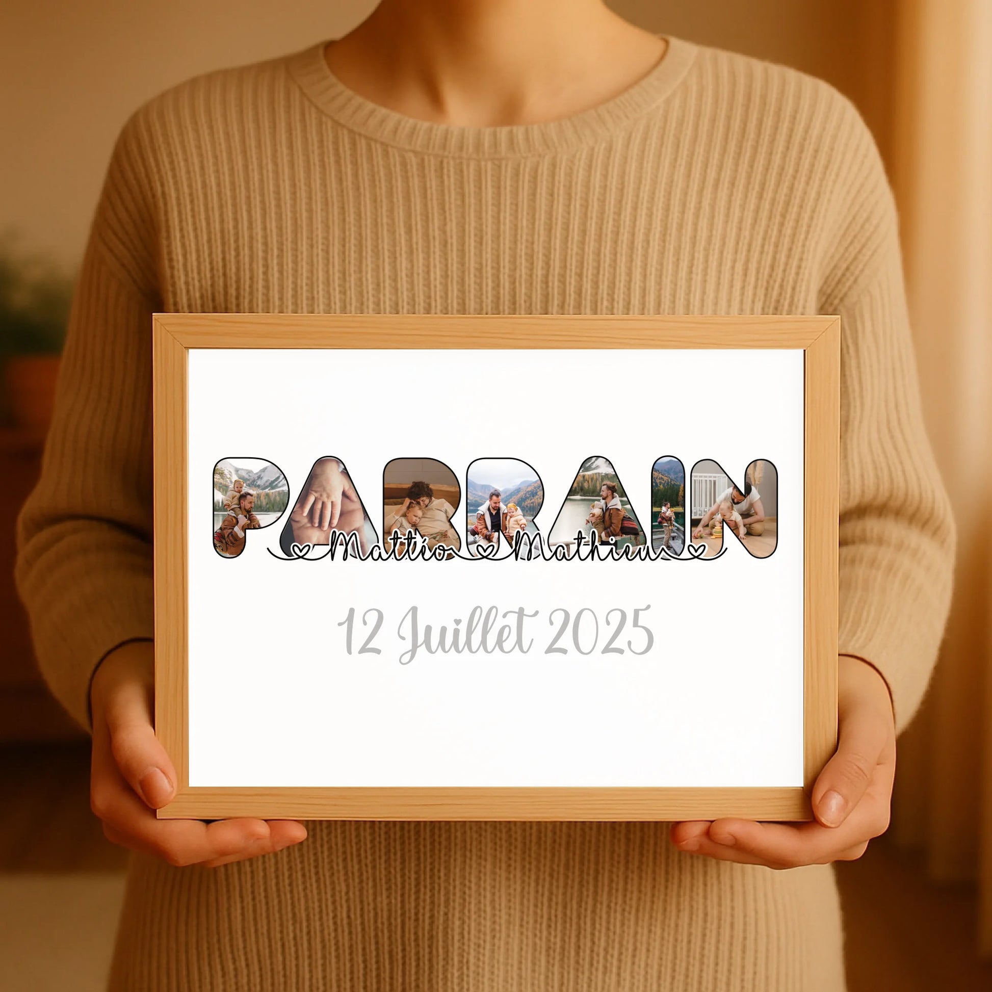 Cadeau parrain filleul - Affiche avec photos et date personnalisable