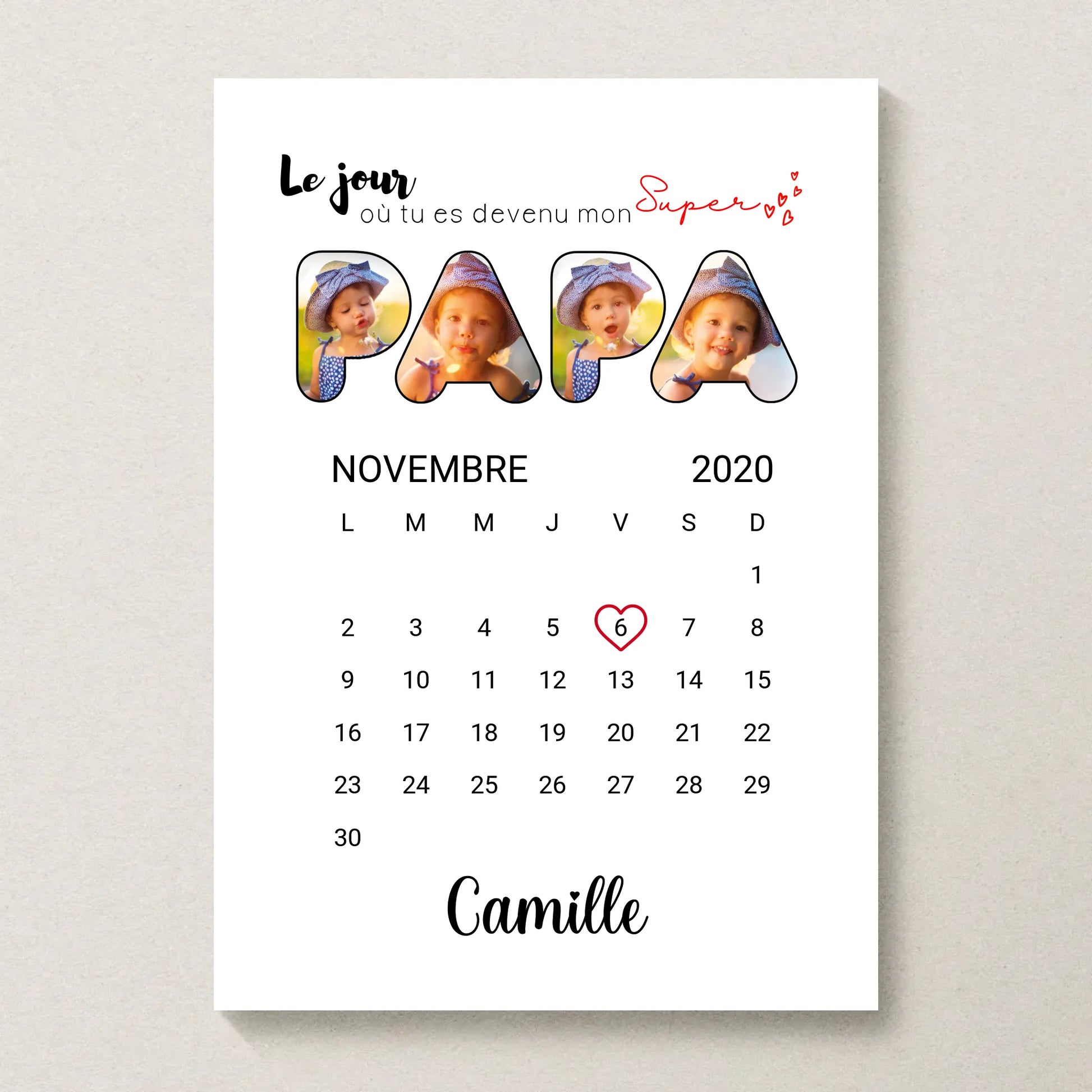 Affiche personnalisée Lettres Papa Photos Calendrier affiche papa personnalisée Plume Revedor