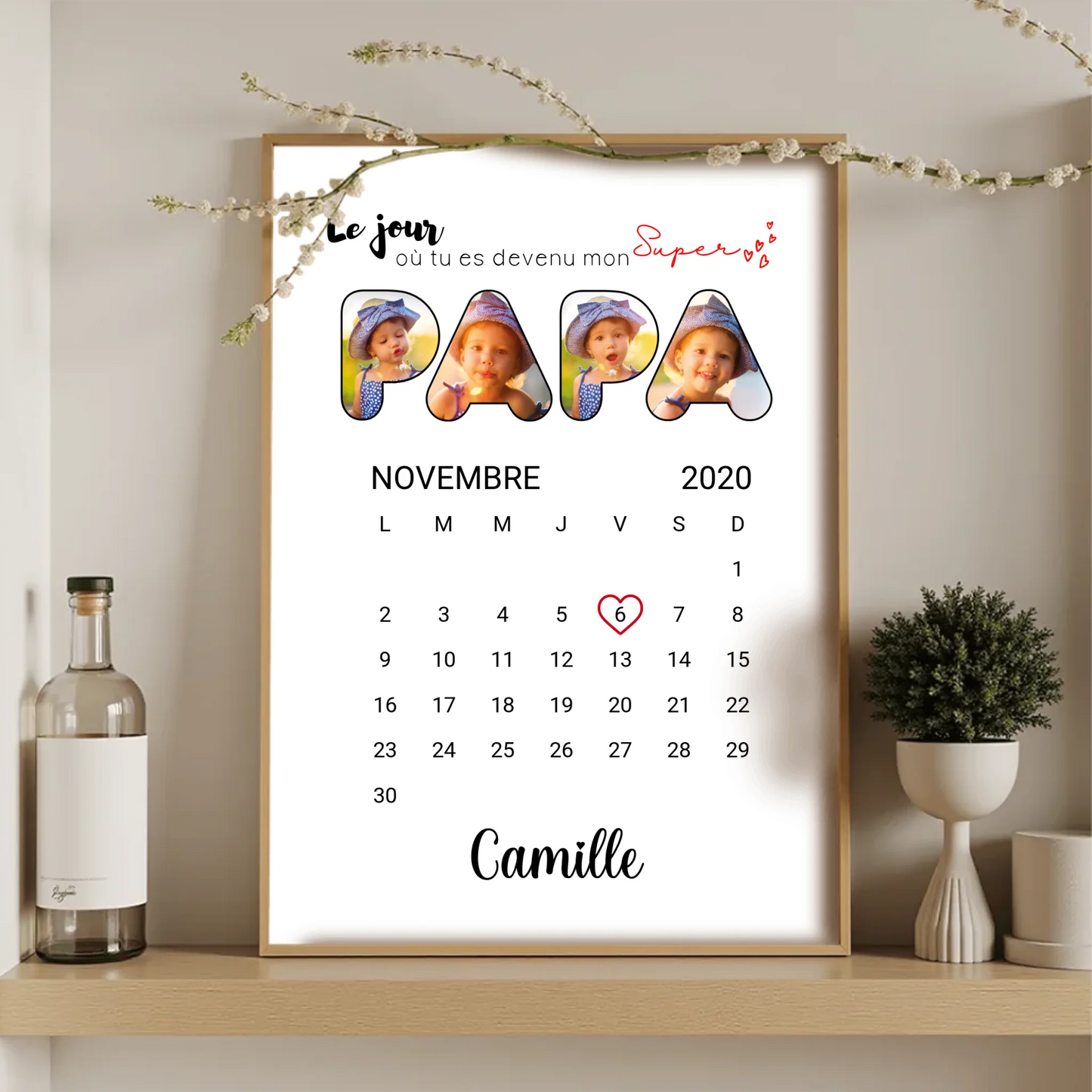 Affiche personnalisée Lettres Papa Photos Calendrier affiche papa personnalisée Plume Revedor