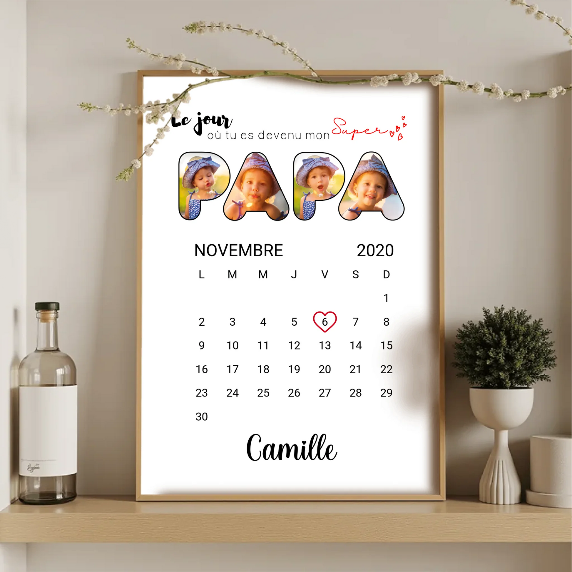 Affiche personnalisée Lettres Papa Photos Calendrier affiche papa personnalisée Plume Revedor