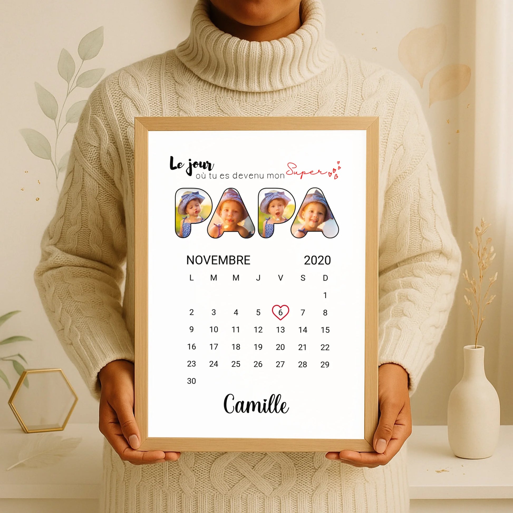 Affiche personnalisée Lettres Papa Photos Calendrier affiche papa personnalisée Plume Revedor