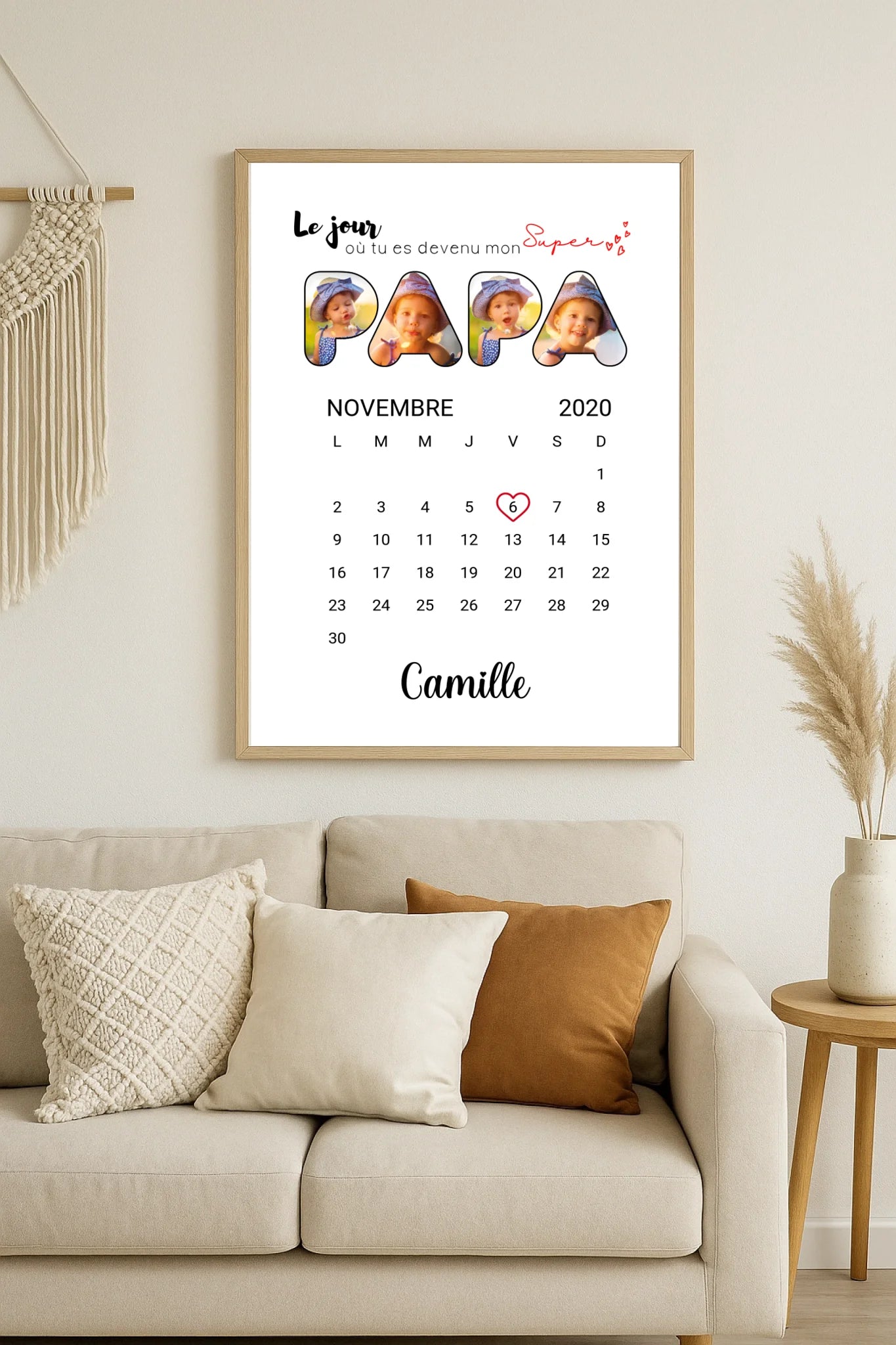 Affiche personnalisée Lettres Papa Photos Calendrier affiche papa personnalisée Plume Revedor